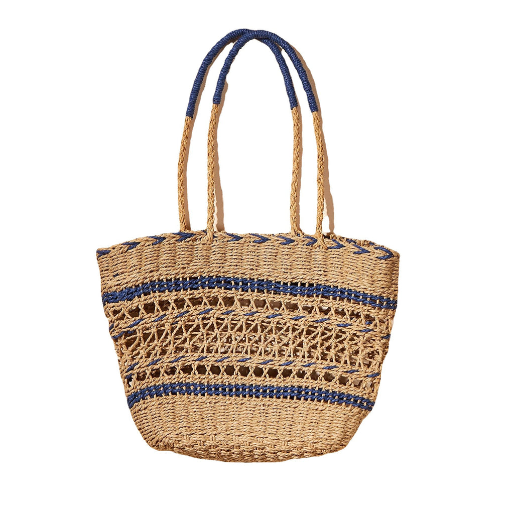Hollow Woven Paper Rope Contrast Color Straw Bag