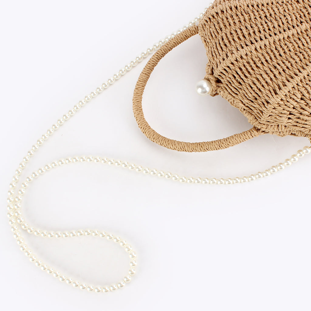 Woven Shell-Shaped Pearl Style Chain Crossbody Handbag