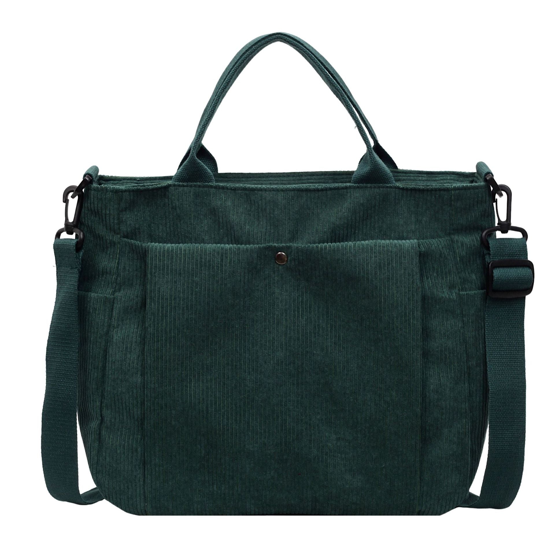 Corduroy Multi-Pocket Convertible Shoulder Tote Bag