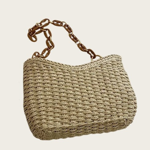 Women Handmade Straw Woven Shoulder Bag, Large Capacity Paper Beach Bag