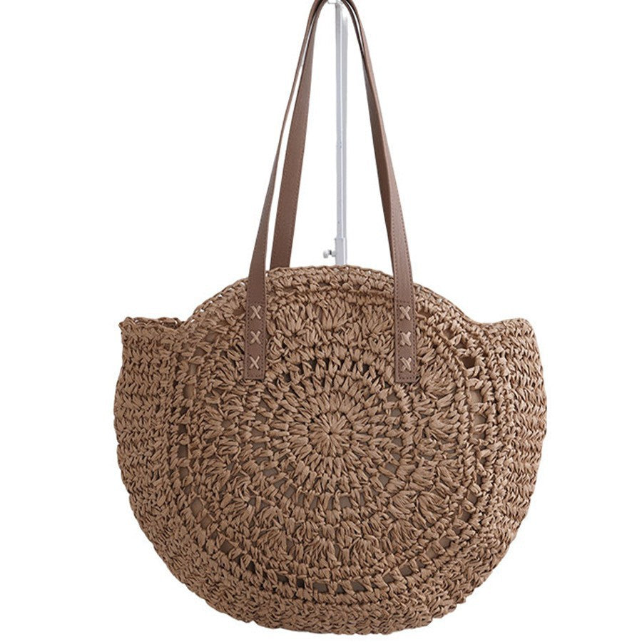 Boho Woven Straw Crochet Round Shoulder Bag