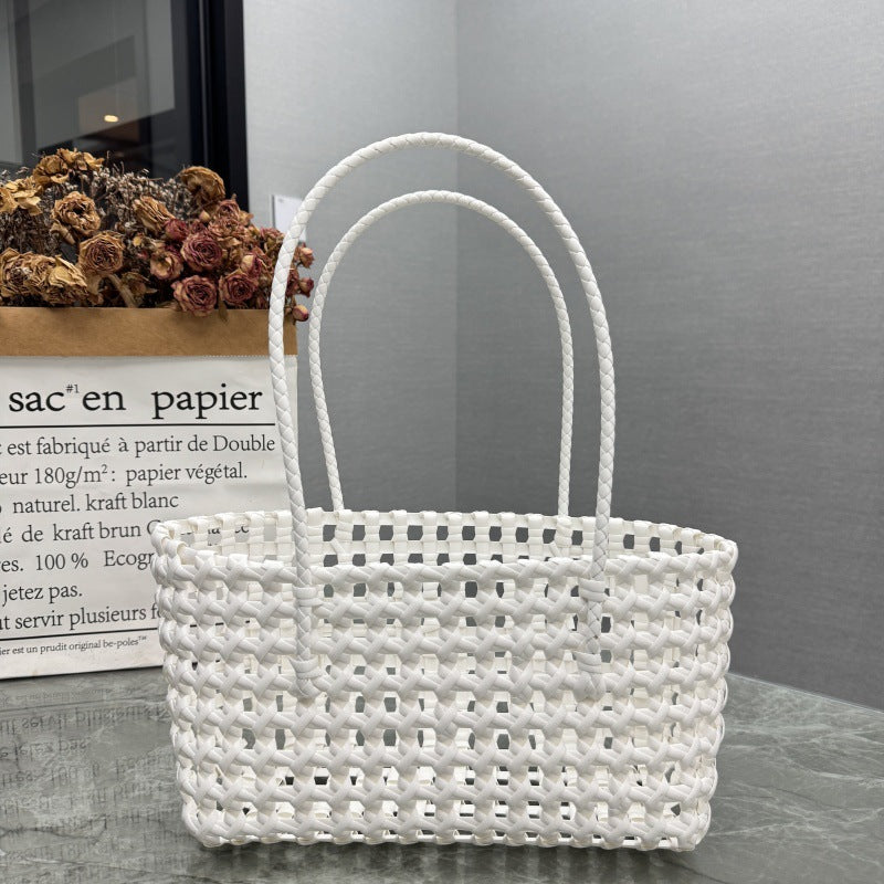 Candy Color Hollow Woven One-Shoulder Beach Bag