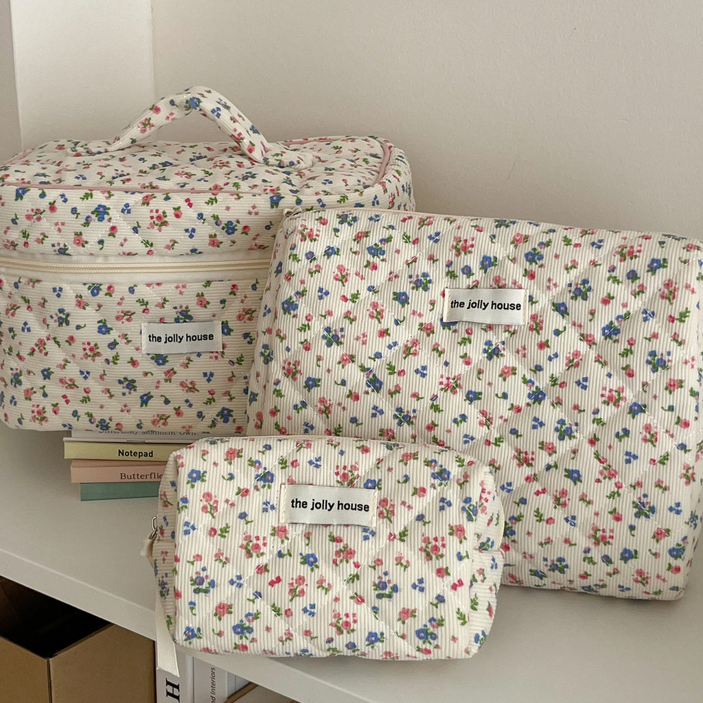 Corduroy All-Over Floral Cosmetic Bag