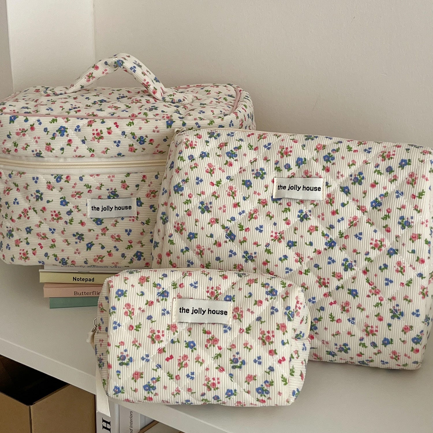Corduroy All-Over Floral Cosmetic Bag