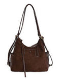 Vintage Faux Suede Slouchy Hobo Shoulder Bag with Drawstring Details