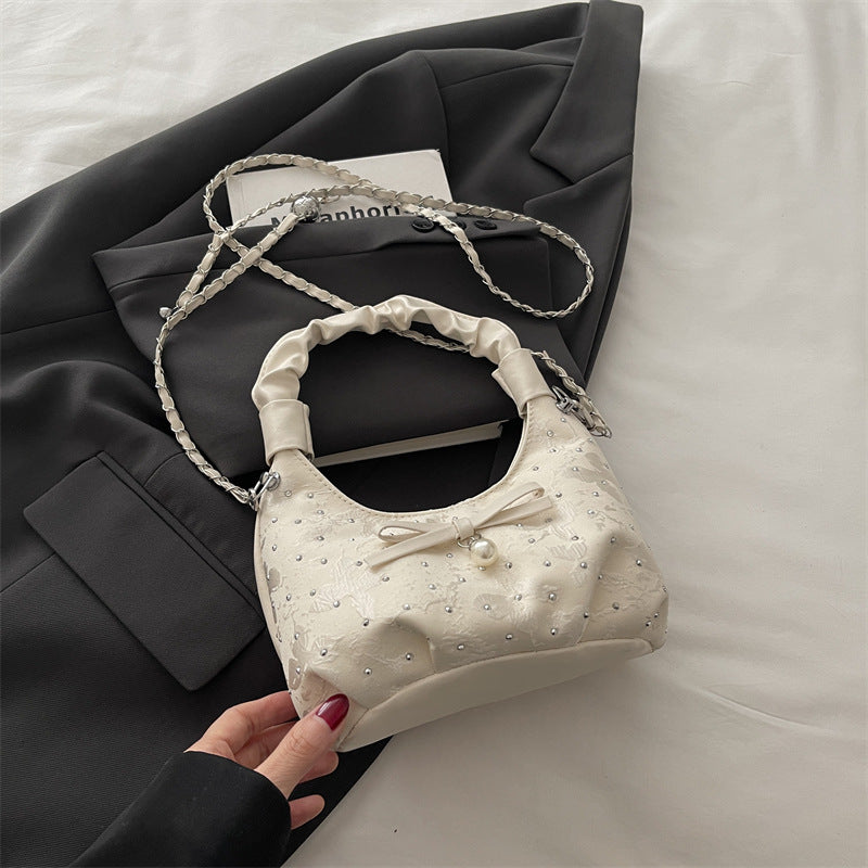Women's Gentle Pleated Handbag Versatile Chain Shoulder Crossbody Bag