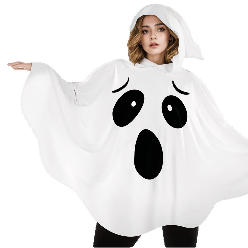 Customizable White Ghost Hooded Halloween Poncho Costume