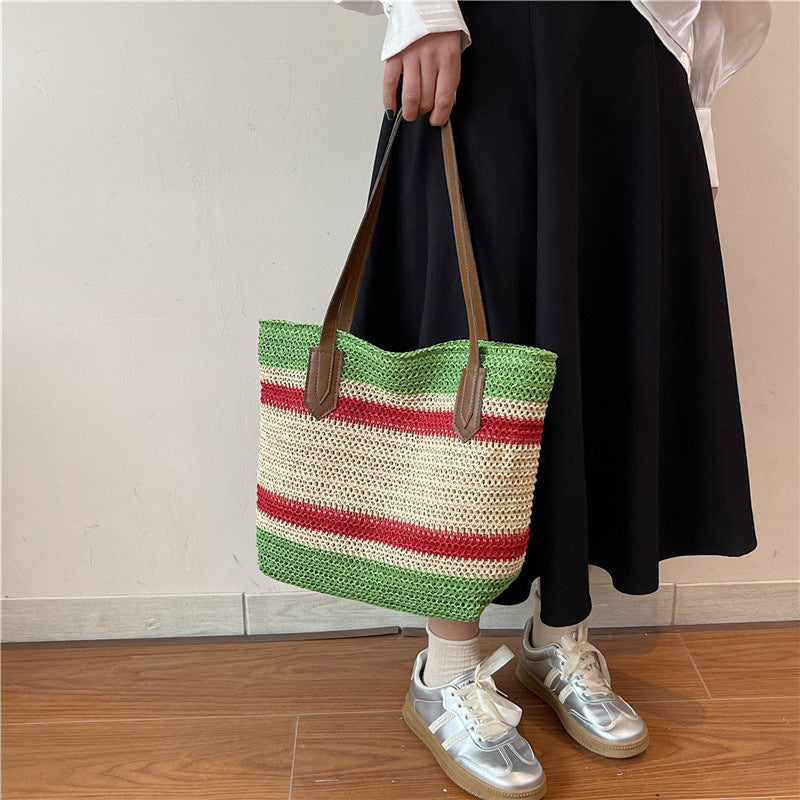 Large Capacity Straw Vegetable Basket Tote Bag
