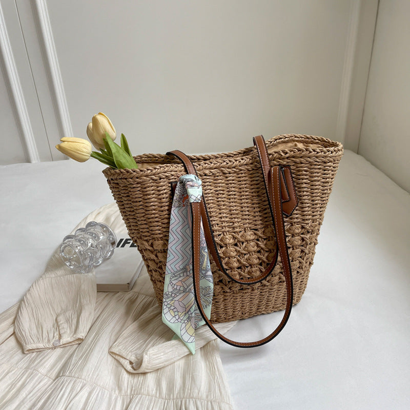 Women 2026 New Large Woven Beach Straw Shoulder Tote Bag