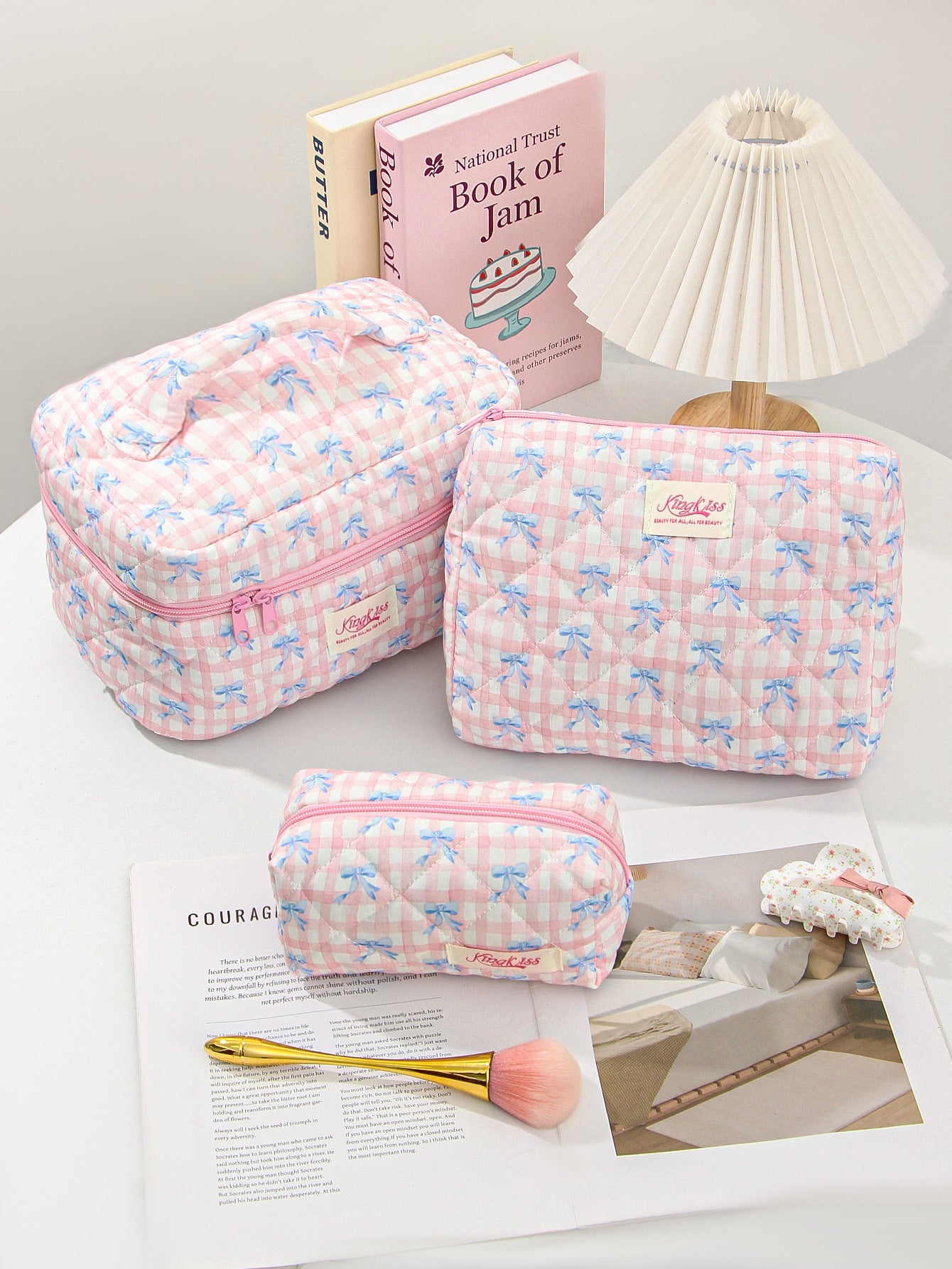 Canvas Striped Octagonal Large-Capacity Toiletry Bag