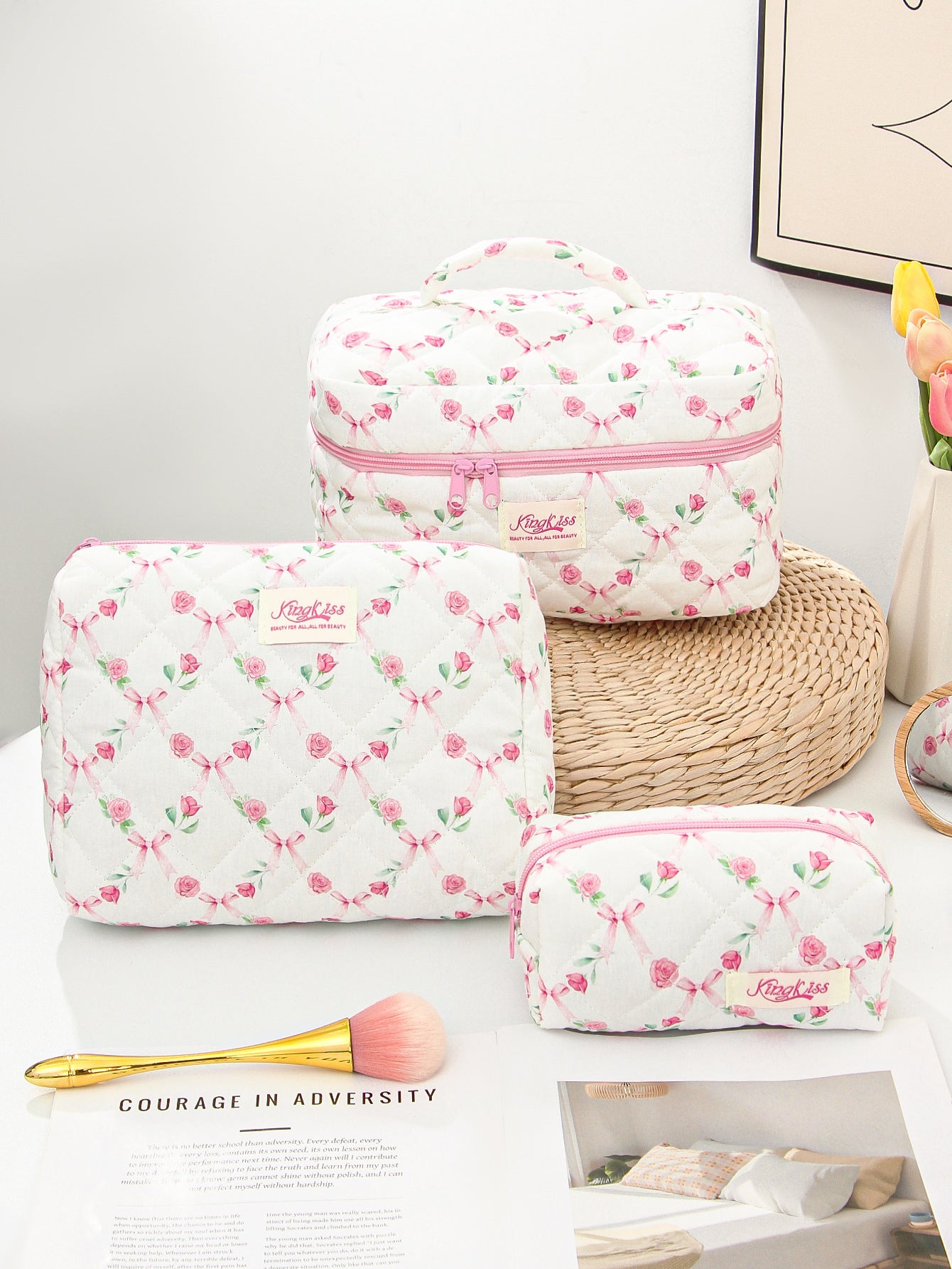 Canvas Striped Octagonal Large-Capacity Toiletry Bag