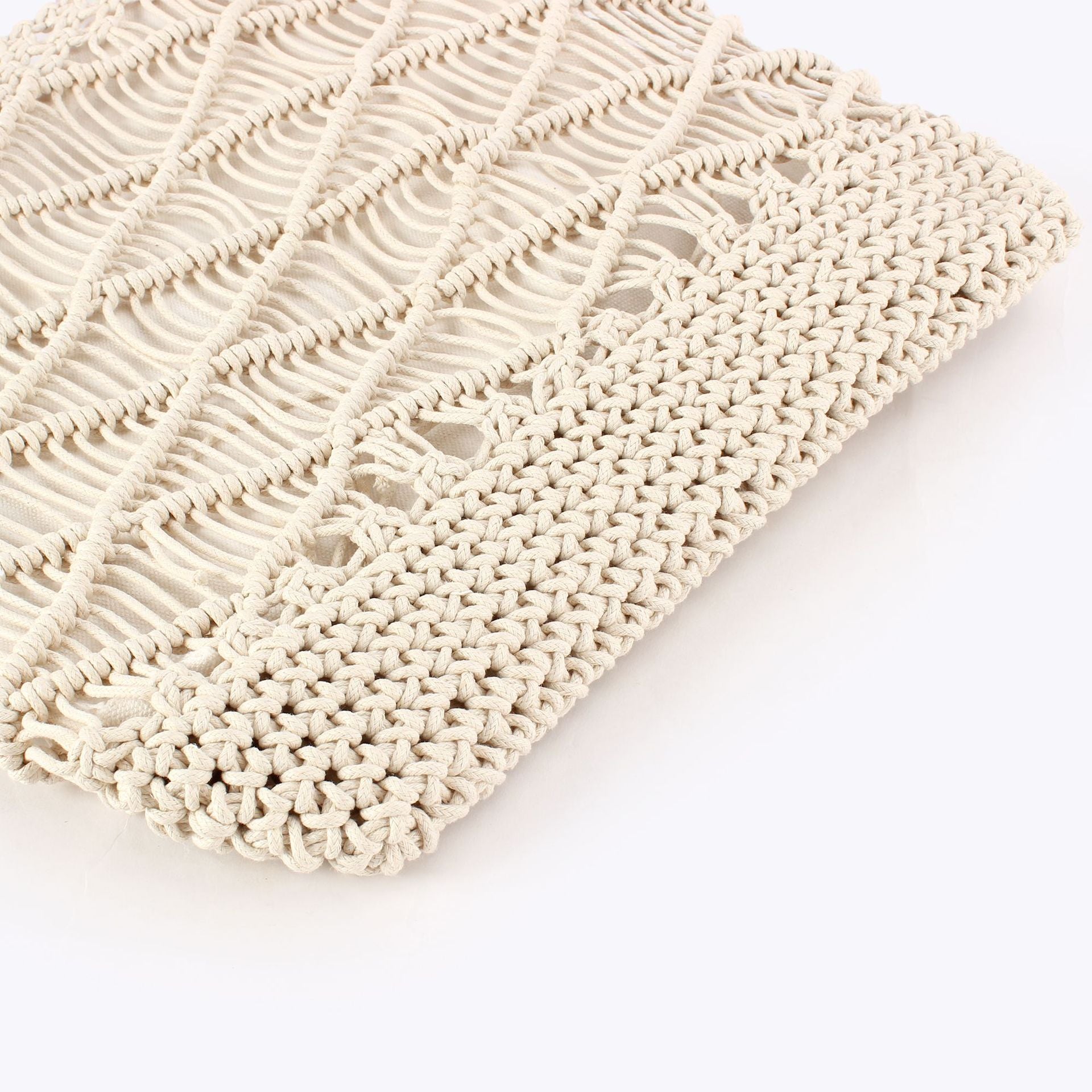 Macramé Openwork Shoulder Crochet Tote Bag with Drawstring Lining