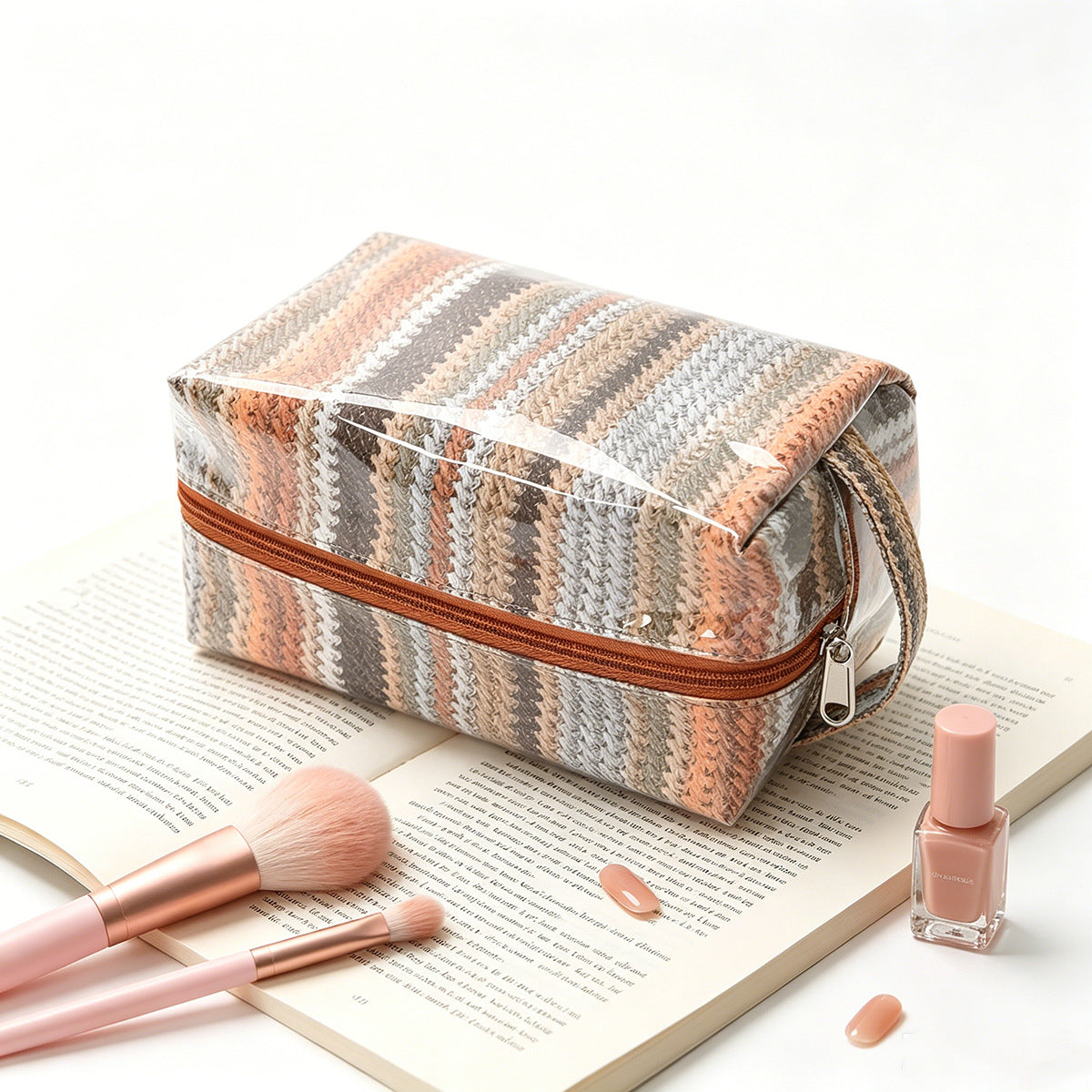 2026 Imitation Straw Waterproof Pvc Cosmetic Bag Large Capacity Cosmetic Storage Bag Wash Bag Bright Fabric Cosmetic Bag
