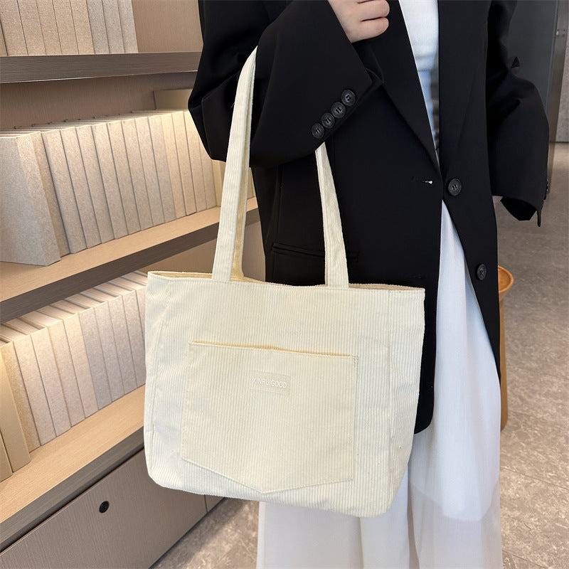 Women's Corduroy Large-Capacity Underarm Tote Bag