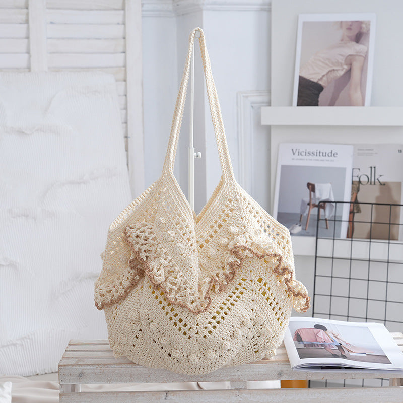 Women 2026 Hollow Woven Shoulder Tote Beach Vacation Bag