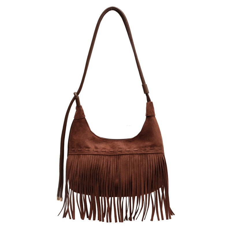 Women Tassel Suede 2026 New Fashion Vintage Shoulder Crossbody Bag