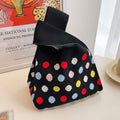 Polka Dot Knit Tote Bag with Wide Handles