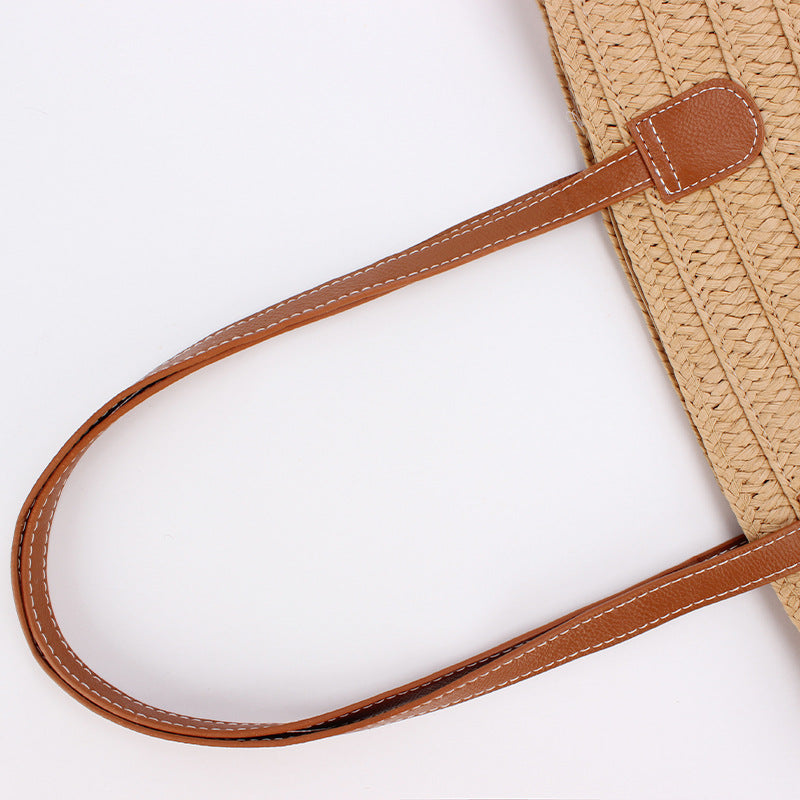 Women Forest Style Paper Rope Woven Large Capacity Beach Shoulder Bag