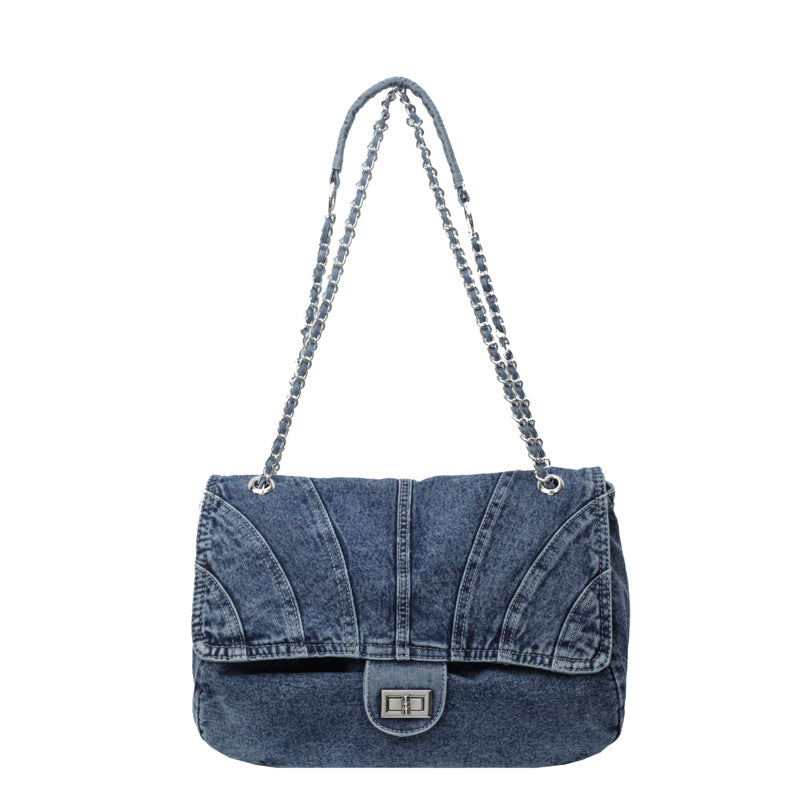 2026 Women Large Denim Chain Crossbody Tote Bag