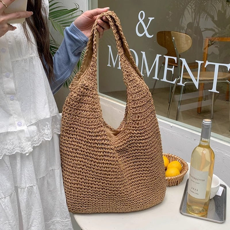 Women Straw Beach Shoulder Hand-Woven Large Capacity Bag
