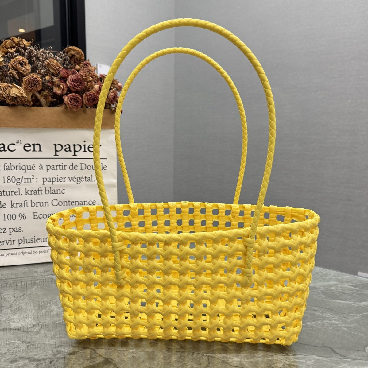 Candy Color Hollow Woven One-Shoulder Beach Bag