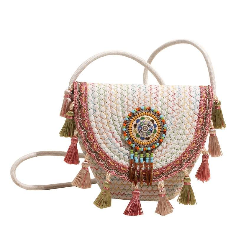 Women Bohemian Tassel 2026 New Ethnic Woven Beach Crossbody Phone Bag