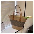 Women Straw Beach Black Stripe 2026 New Casual Summer Shoulder Tote Bag