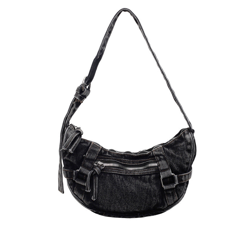 Cross-Border Denim Bag For Women 2025 New Korean Version Fashionable Shoulder Crossbody Bag Versatile Commuter Dumpling Bag Wholesale
