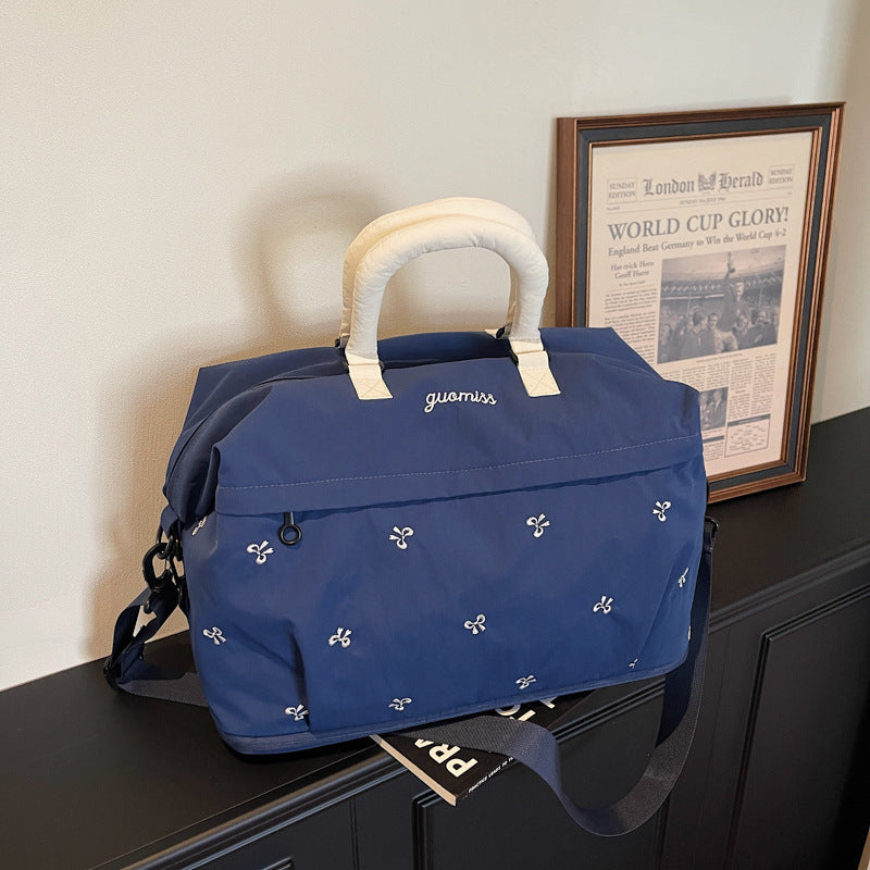 Bow Embroidered Convertible Travel Carryall Tote Bag
