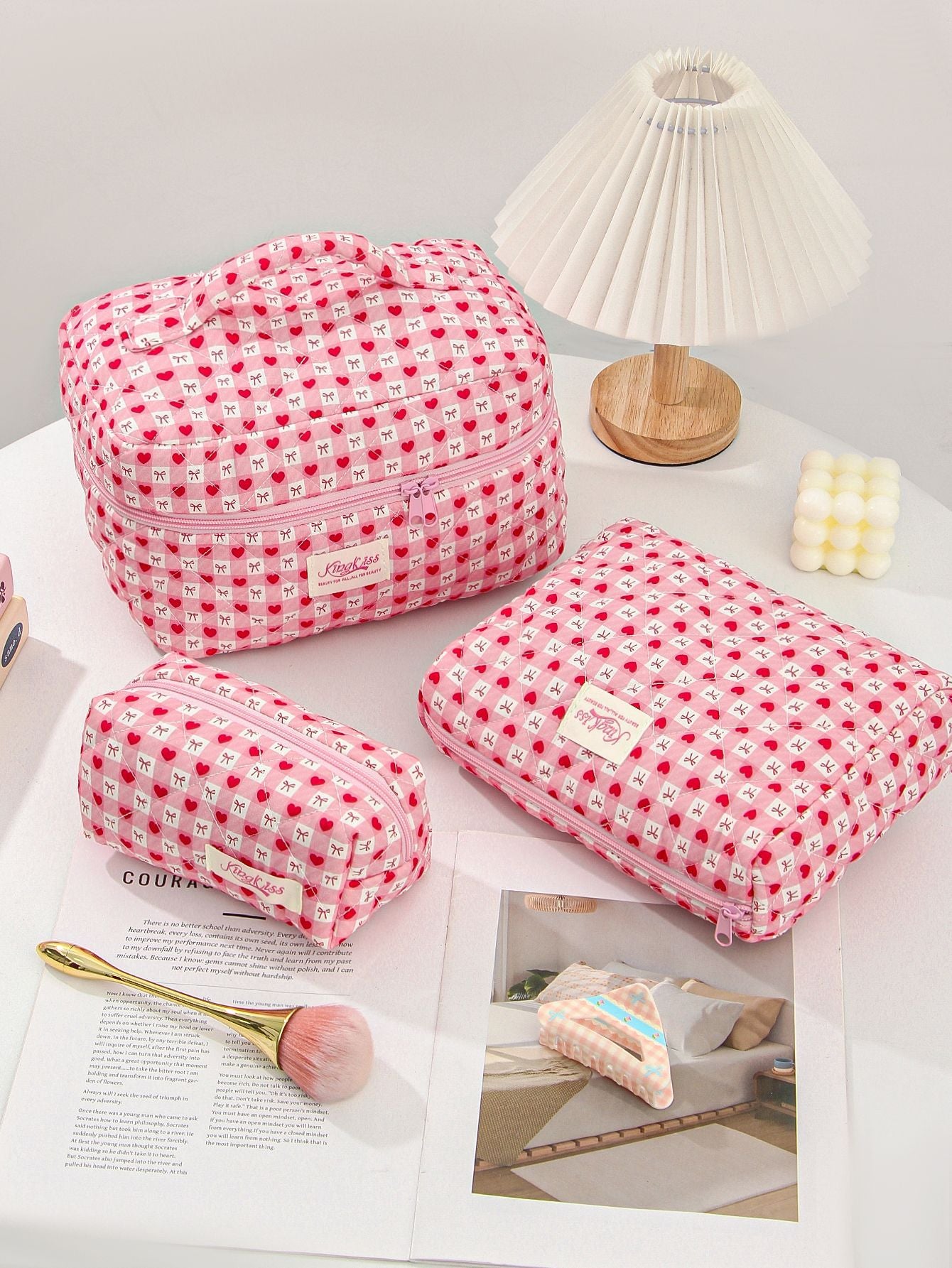 Canvas Striped Octagonal Large-Capacity Toiletry Bag