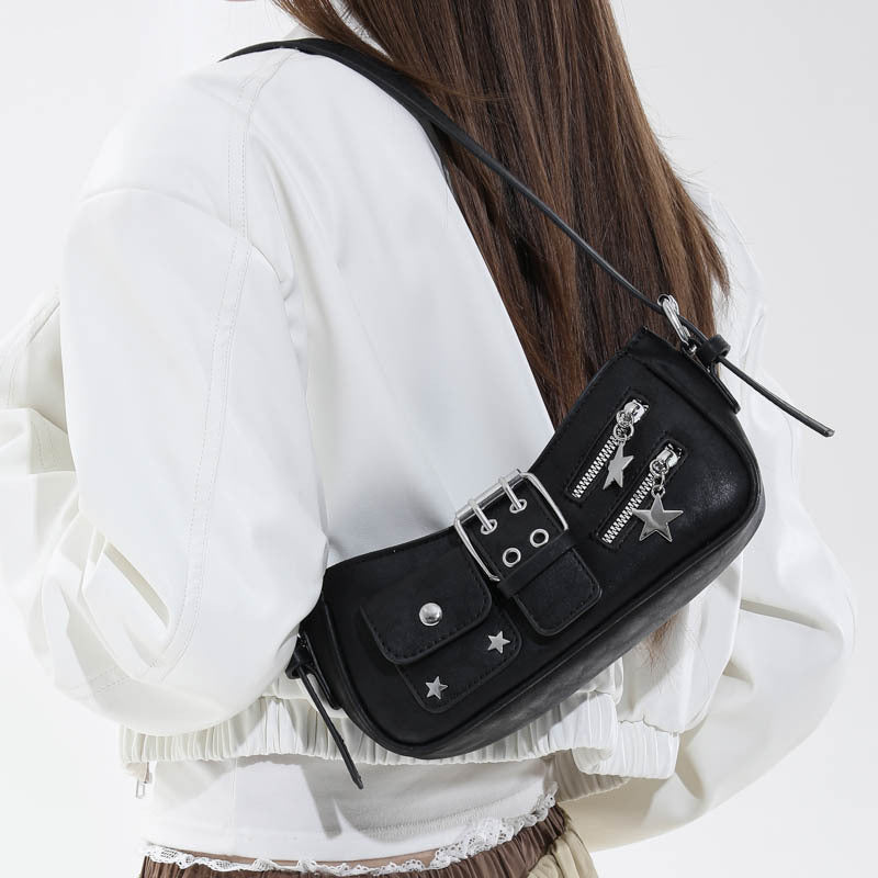 Vintage Buckle Shoulder Bag with Star Charm