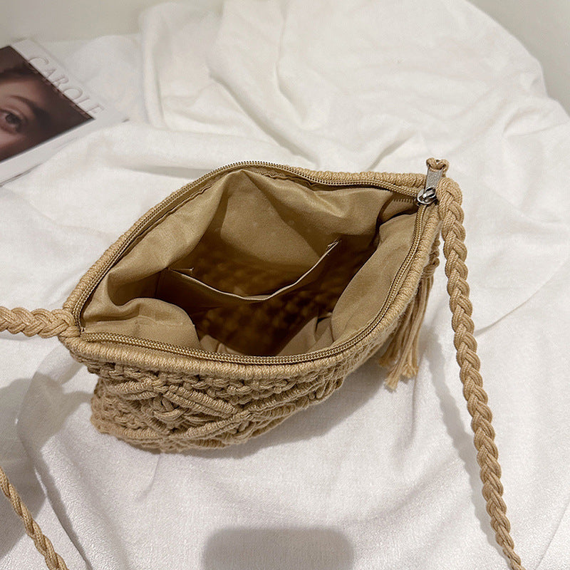 Cotton Ethnic Hand-Woven Hollow Tassel Crossbody Bag