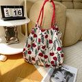 Korean Large Capacity Drawstring Floral Tote Bag