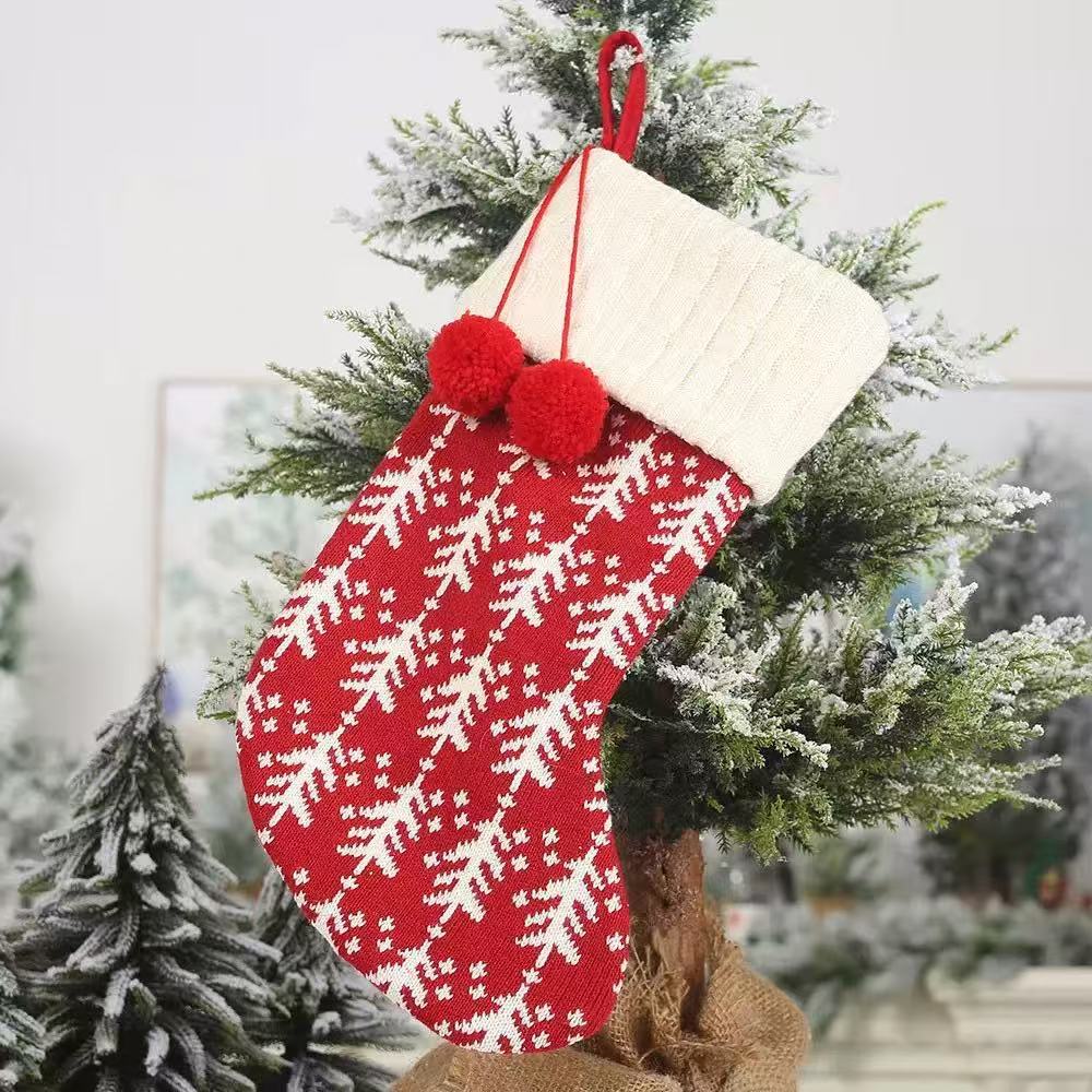 Christmas Knitted Reindeer Snowflake Pom Pom Stockings