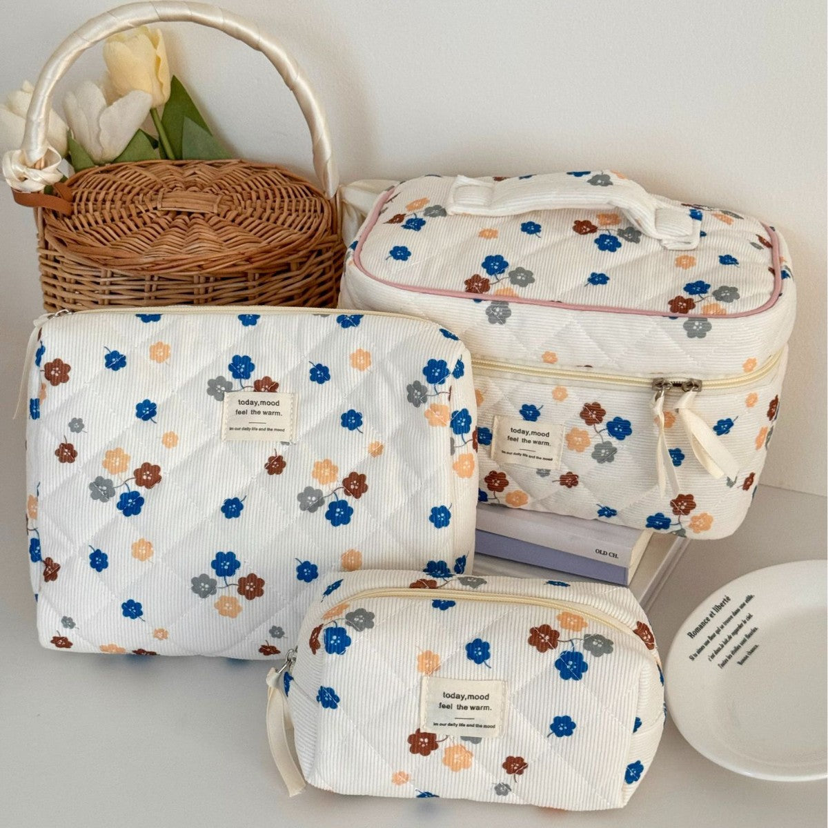Corduroy All-Over Floral Cosmetic Bag