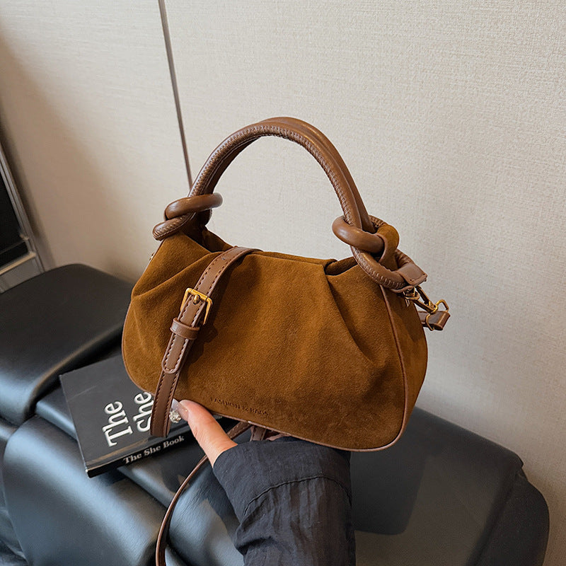 Vintage Suede-Look Mini Satchel Bag with Knotted Handle