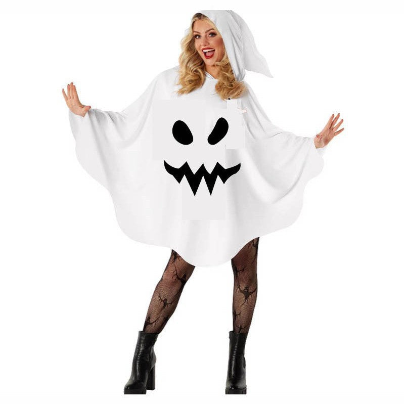 Customizable White Ghost Hooded Halloween Poncho Costume