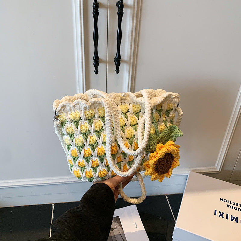 Fresh Tulip Phone 2026 New Yarn Crochet Soft Sunflower Crossbody Bag