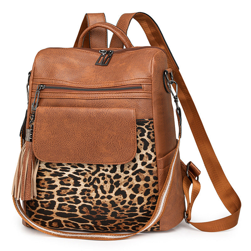 Women New Vintage Leopard Fashion Large Backpack