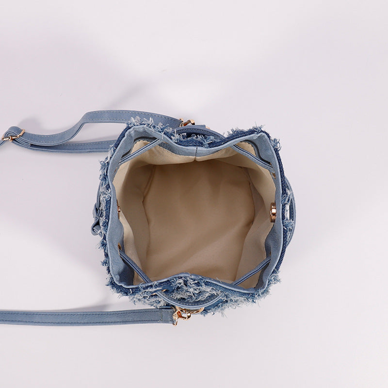 Women Tie-Dye Denim Bucket Bag, Niche Versatile Crossbody Bag