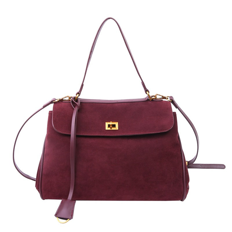 Elegant Suede Leather Shoulder Bag with Flap Design