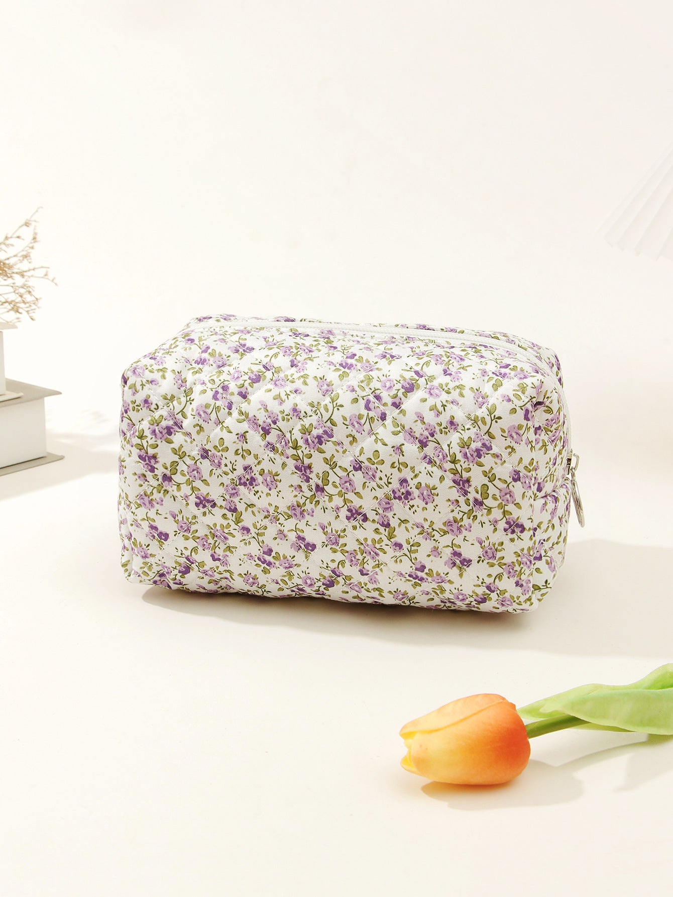 Small Floral Quilted Cotton Travel Cosmetic Bag