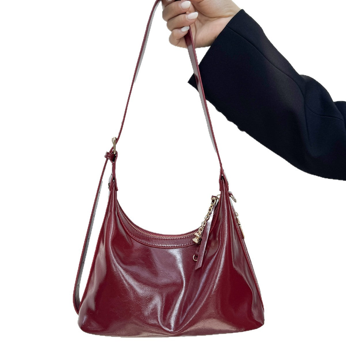 Vintage Soft PU Crescent Shoulder Bag with Adjustable Strap