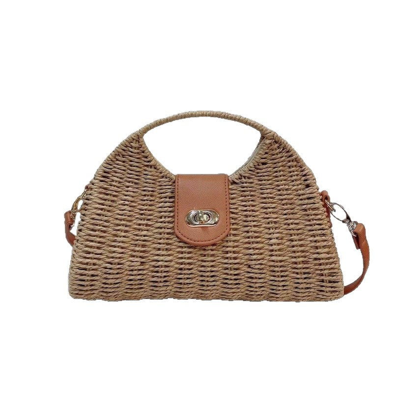 French One-Shoulder Paper Rope Woven Dumpling Bag