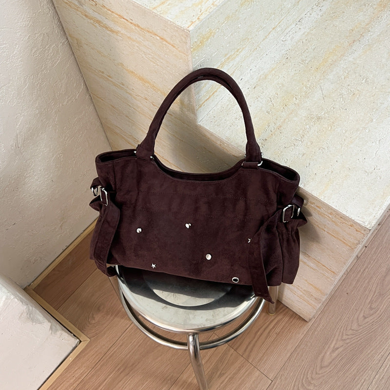 Soft Suede Shoulder Bag with Stylish Stud Details