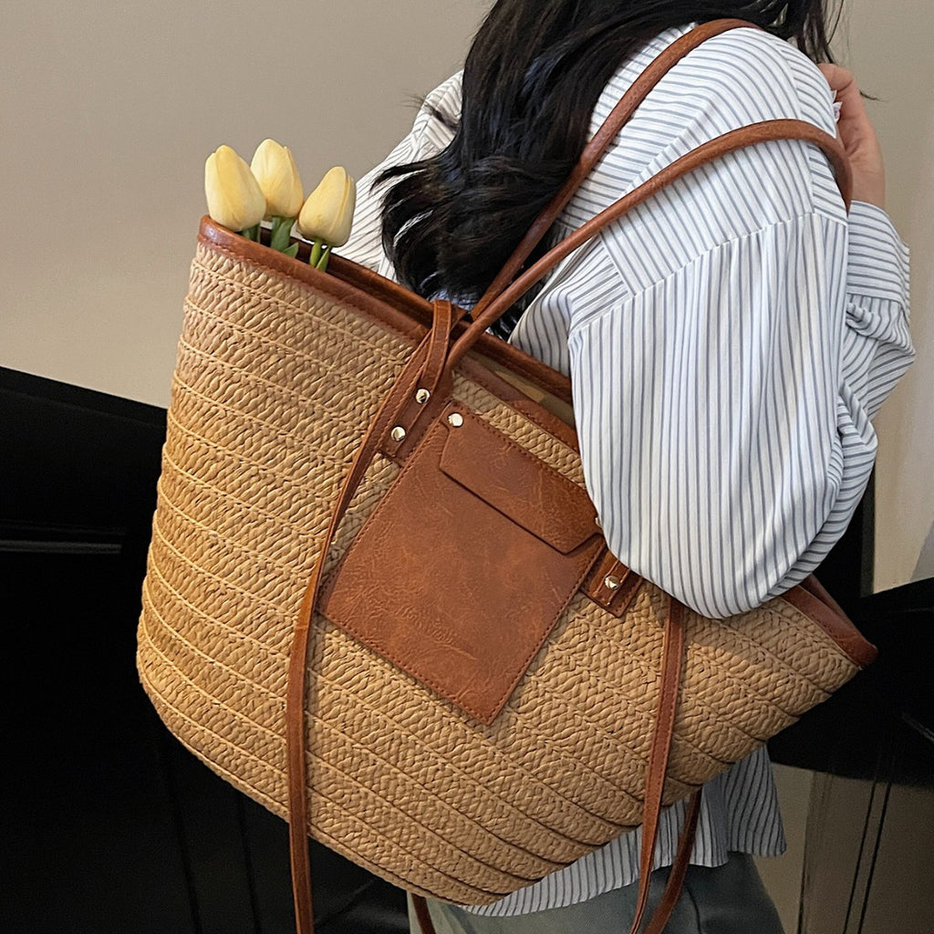 Women Travel Vacation Straw 2026 Summer New Woven Handheld Large Tote Bag