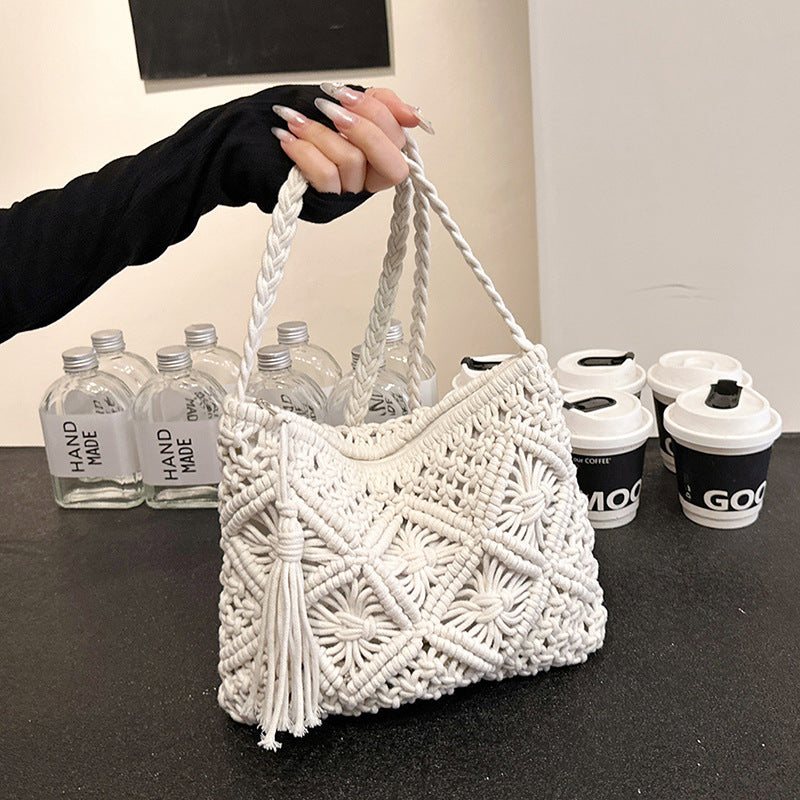 Cotton Ethnic Hand-Woven Hollow Tassel Crossbody Bag
