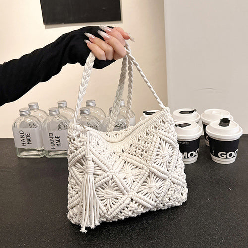 Cotton Ethnic Hand-Woven Hollow Tassel Crossbody Bag