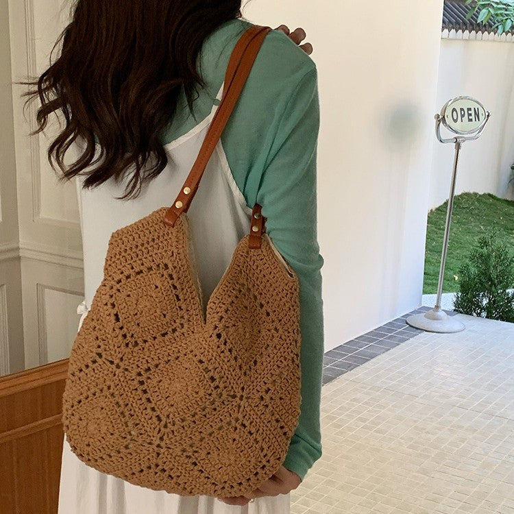 Women Hollow Woven Commuter Large Capacity Tote Shoulder Bag