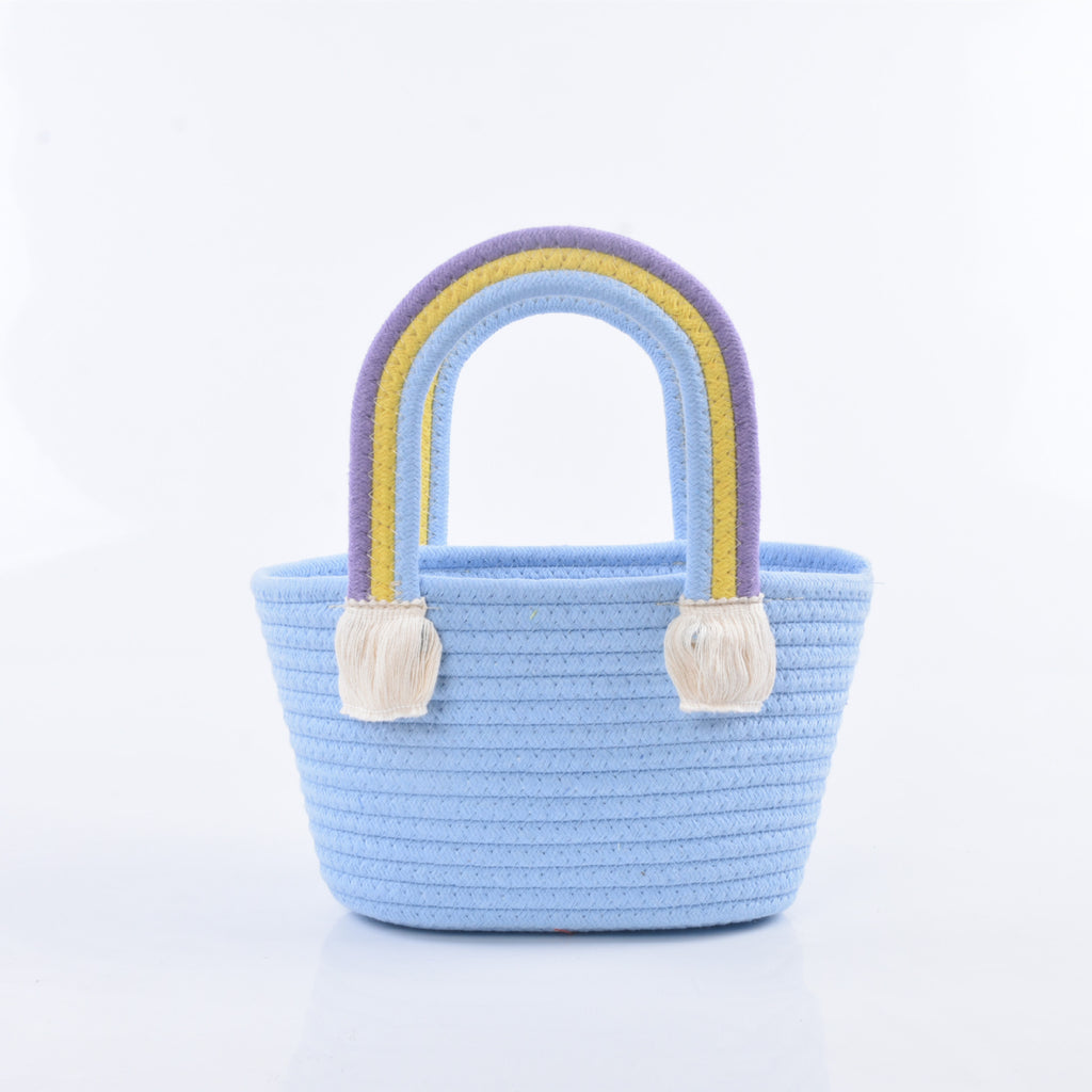 Portable Cotton Rope Rainbow Woven Gift Basket